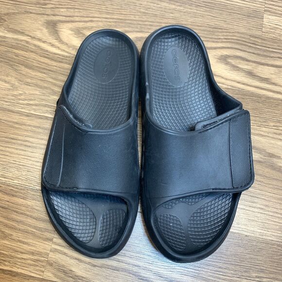 OOFOS OOahh Mens 12 W 14 Sport Flex Sandal Slide Black Strap Adjustable Unisex - Picture 7 of 10